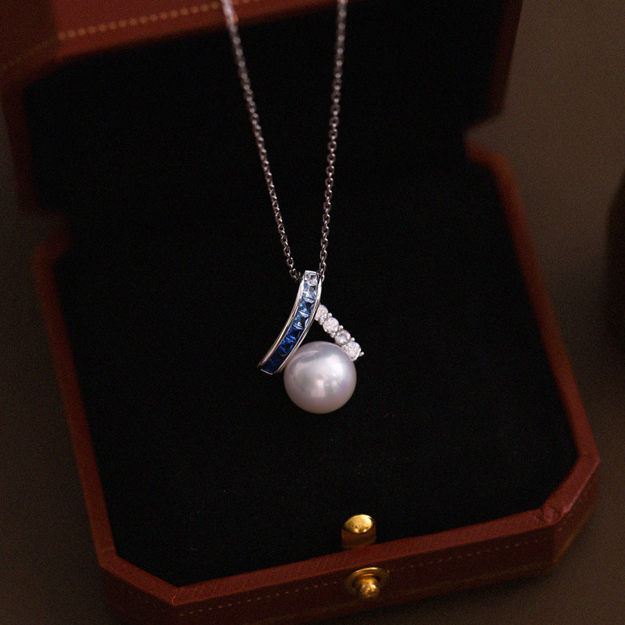 Framed Azure - 10mm Freshwater Pearl Pendant Necklace