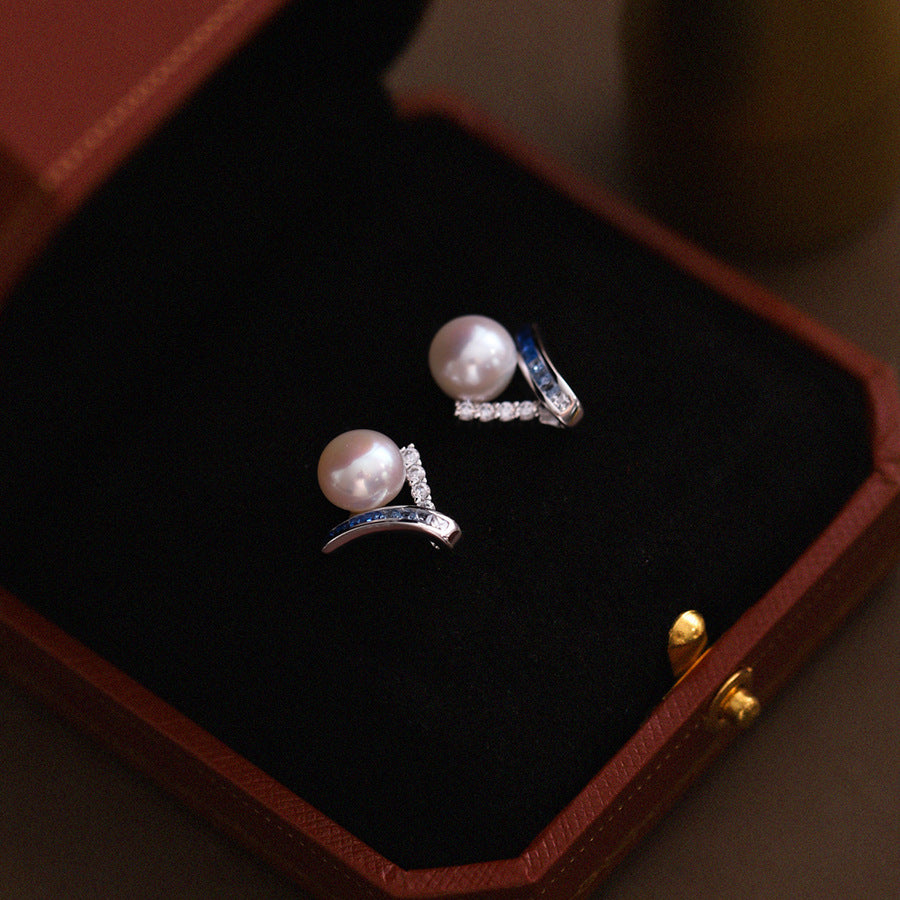 Framed Azure – Freshwater Pearl Stud Earrings