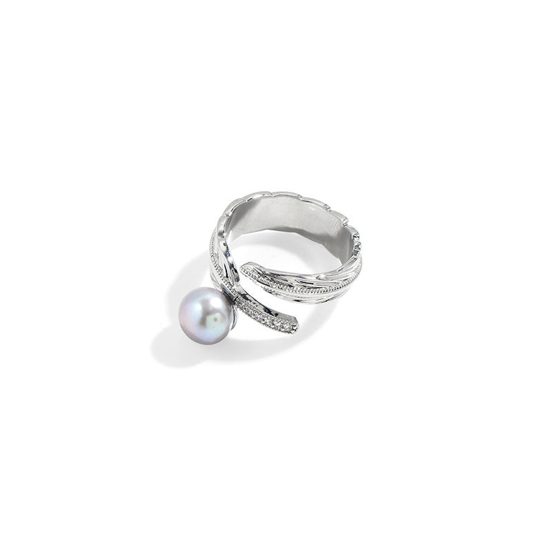 Feather Grace – Gray Freshwater Pearl Ring