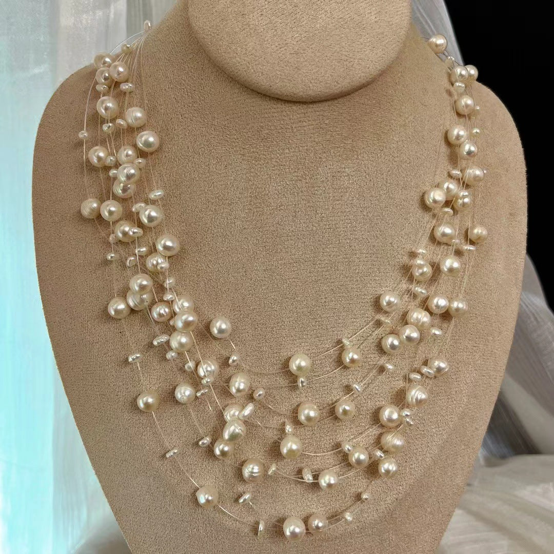 Stardust Veil - Multi-Strand Freshwater Pearl Necklace