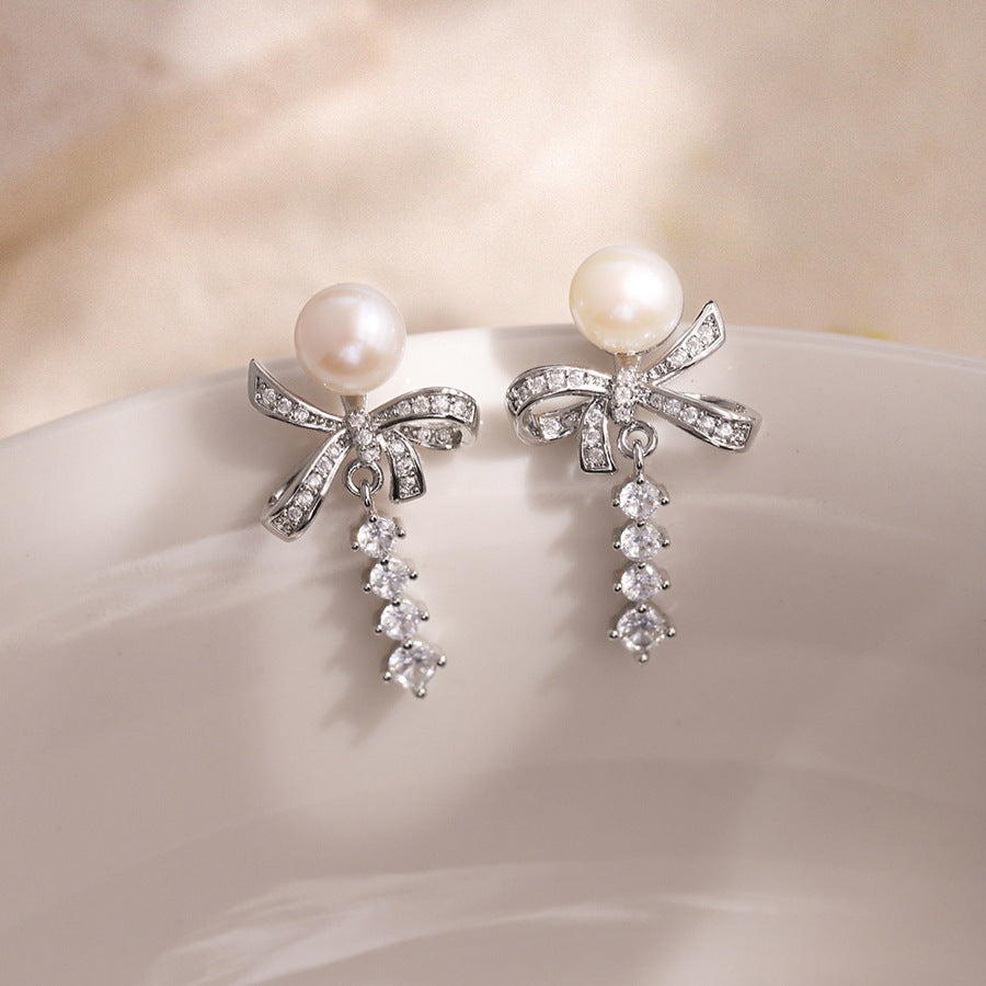 13-Starlit Bow – Freshwater Pearl Earrings