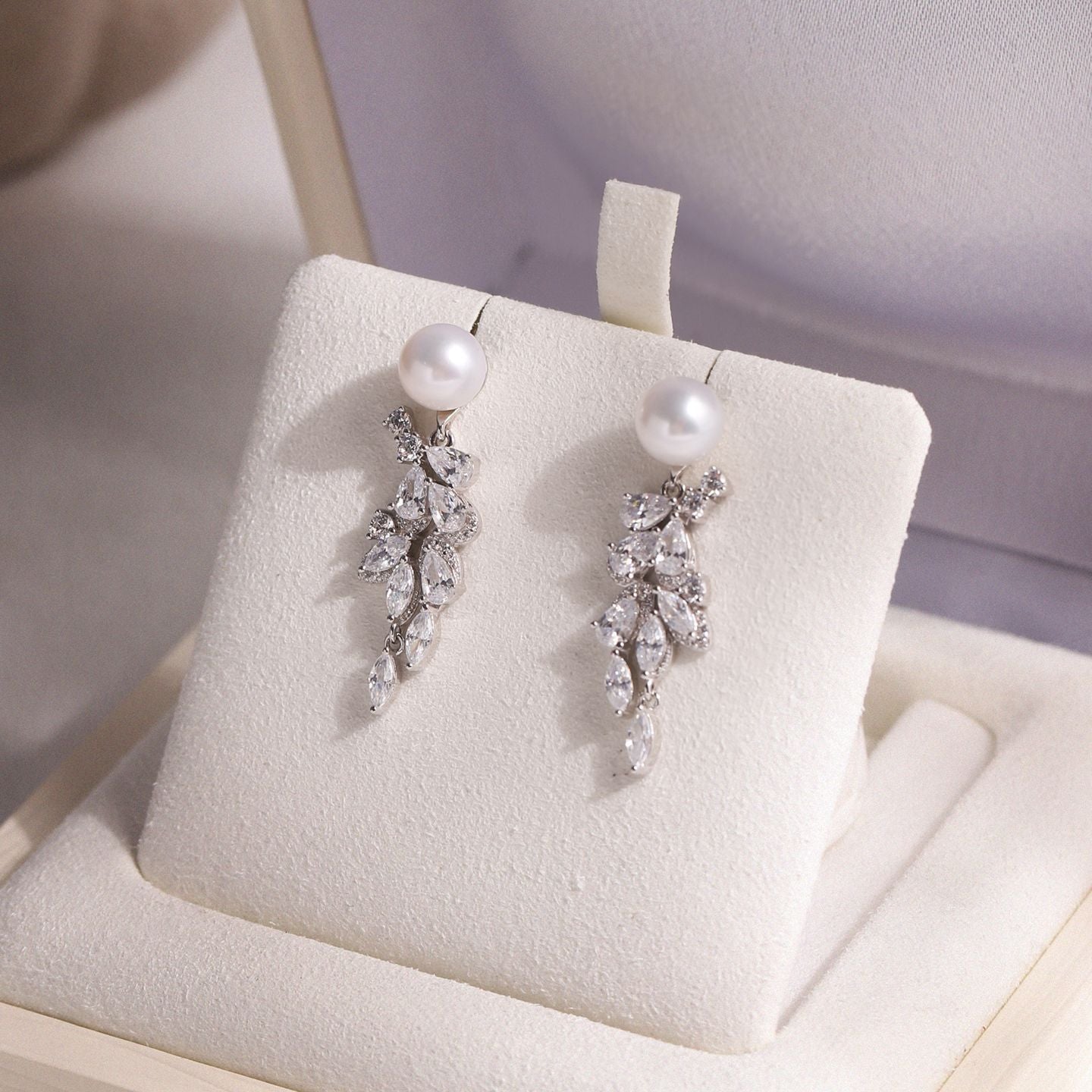 Starlit Grace - 8mm Freshwater Pearl Drop Earrings