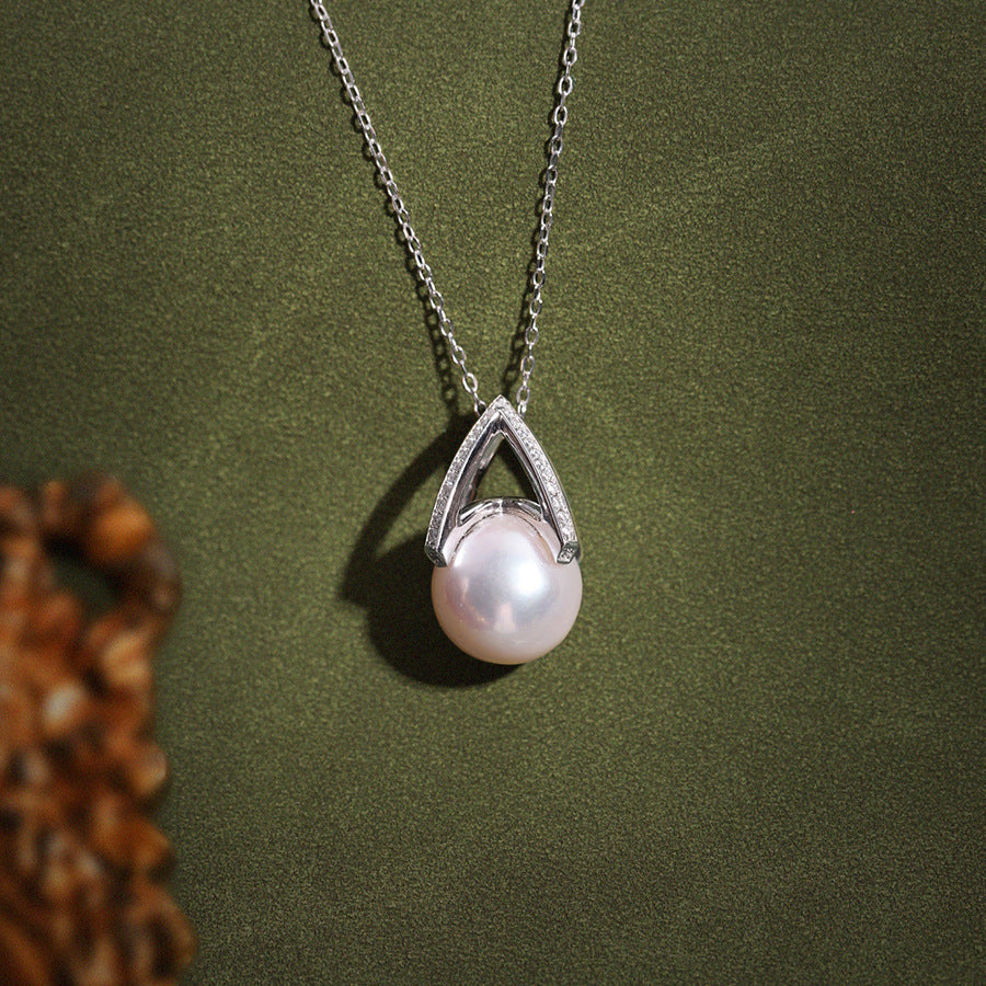 Framed Grace – Perfectly Round 12mm Pearl Pendant Necklace