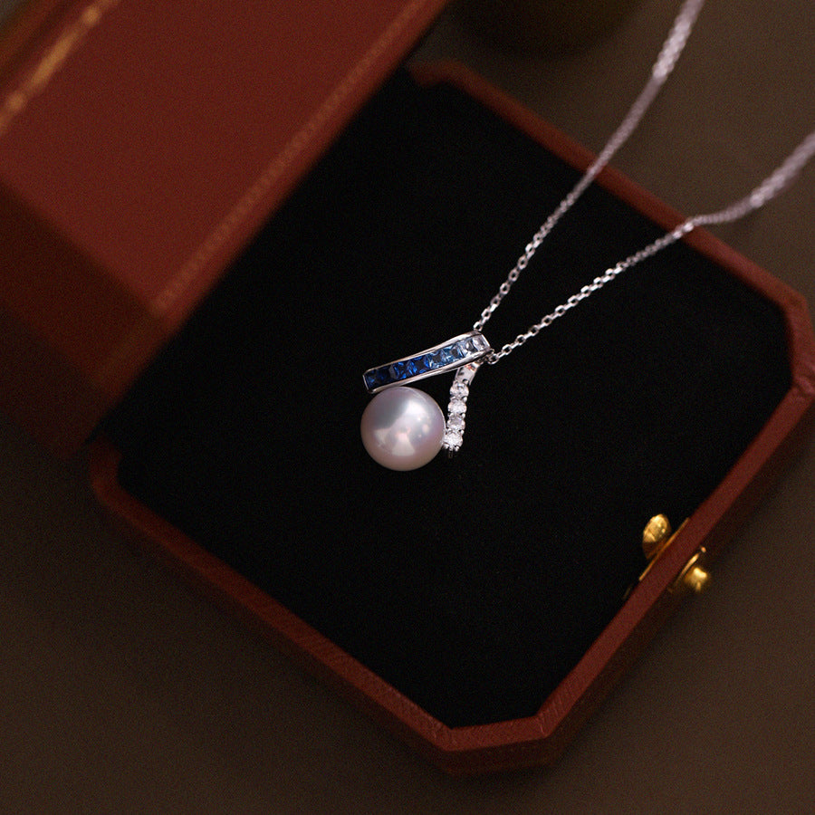 Framed Azure - 10mm Freshwater Pearl Pendant Necklace