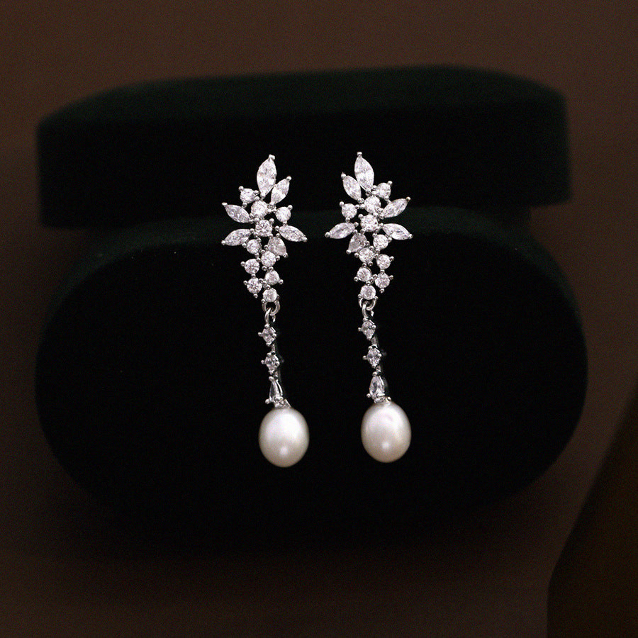 08 - Crystal Bloom – Freshwater Pearl Drop Earrings
