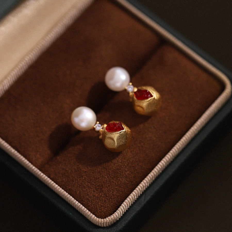Golden Pomegranate Freshwater Pearl Earrings