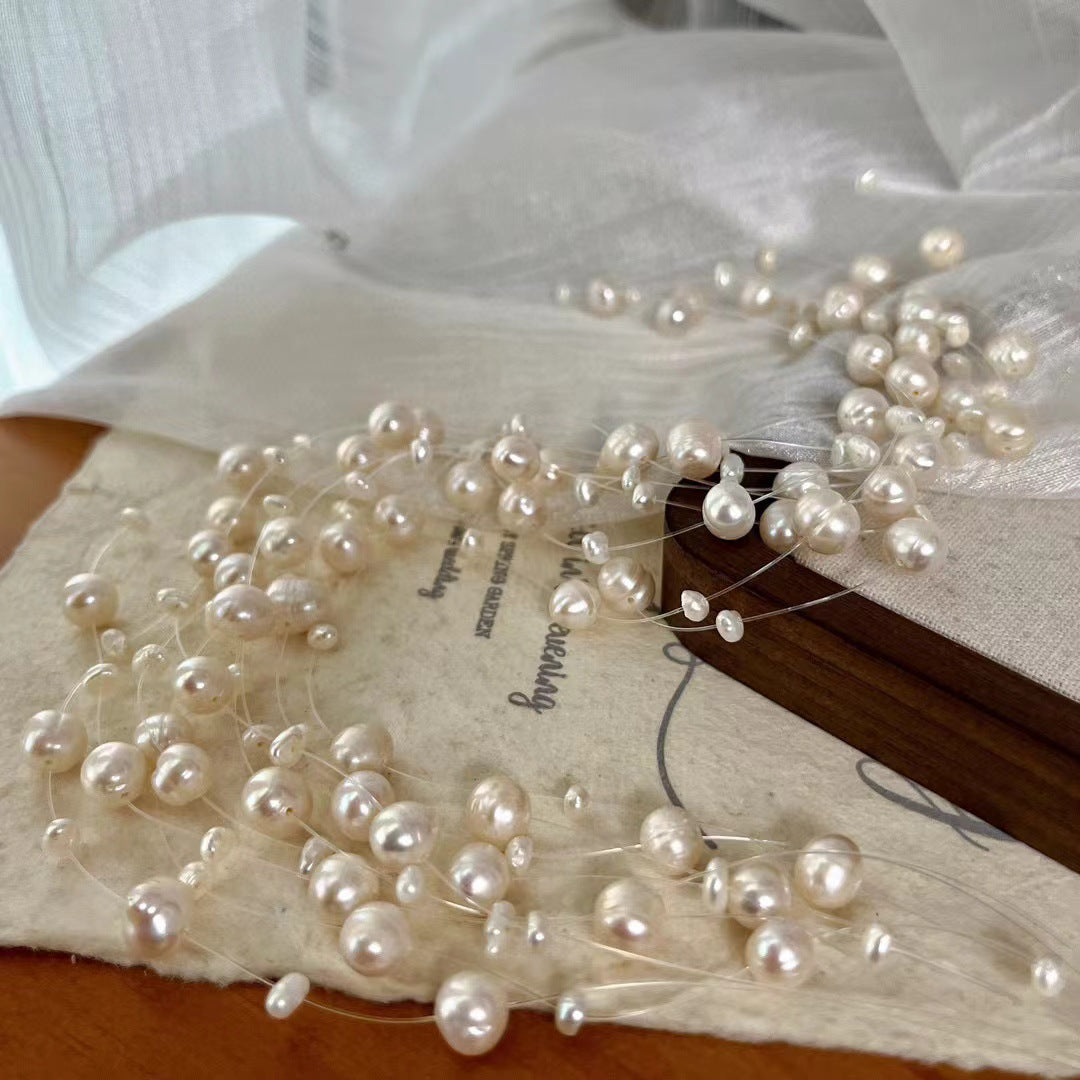 Stardust Veil - Multi-Strand Freshwater Pearl Necklace