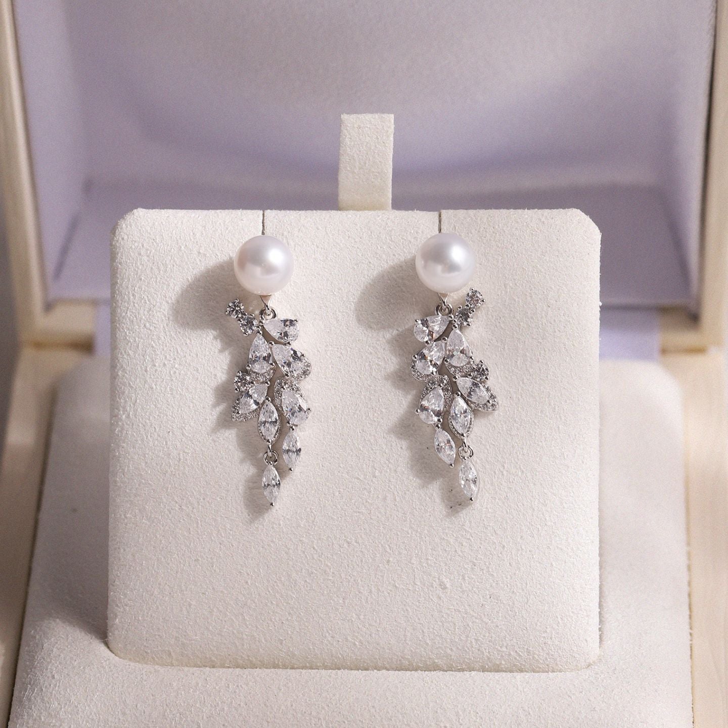 Starlit Grace - 8mm Freshwater Pearl Drop Earrings
