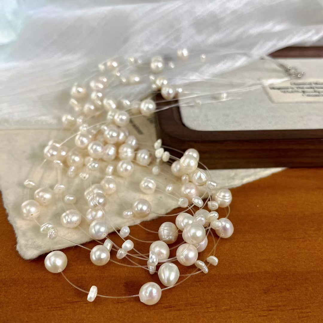 Stardust Veil - Multi-Strand Freshwater Pearl Necklace
