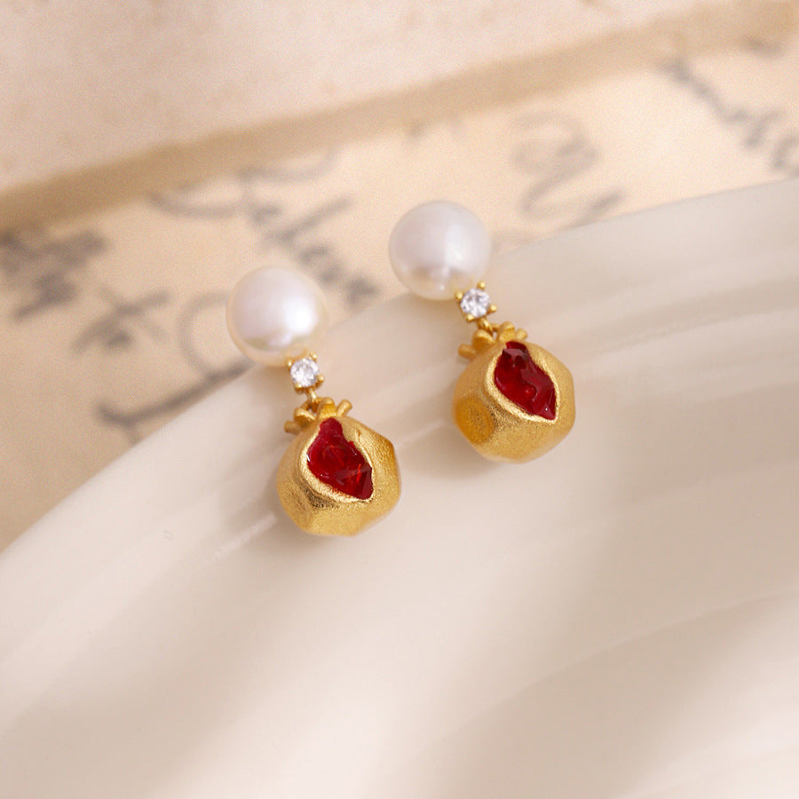 Golden Pomegranate Freshwater Pearl Earrings