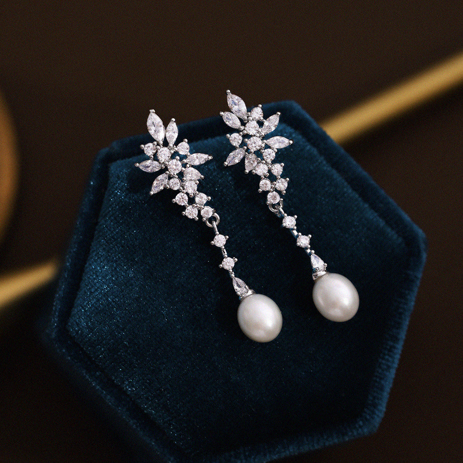 08 - Crystal Bloom – Freshwater Pearl Drop Earrings