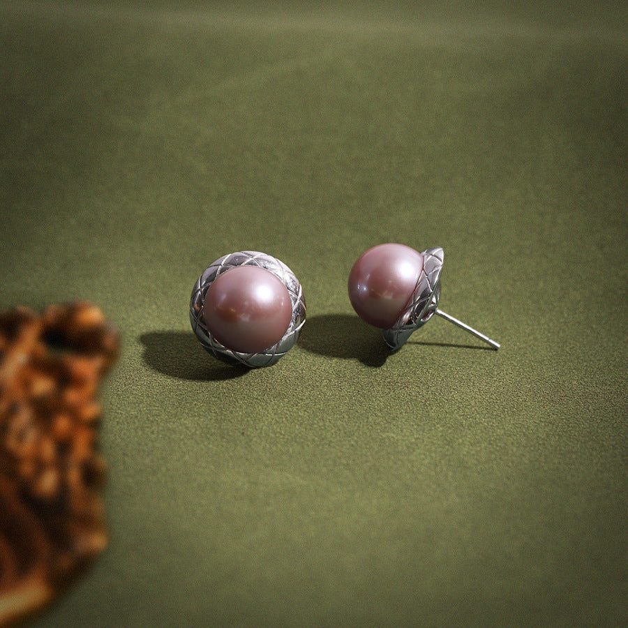 Roselle Grace - 12mm Lavender Pink Freshwater Pearl Stud Earrings