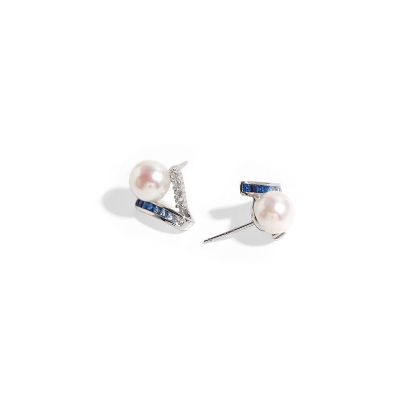 Framed Azure – Freshwater Pearl Stud Earrings