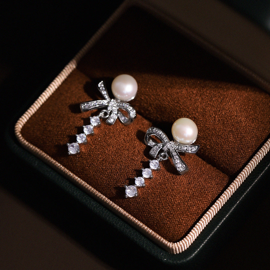 13-Starlit Bow – Freshwater Pearl Earrings