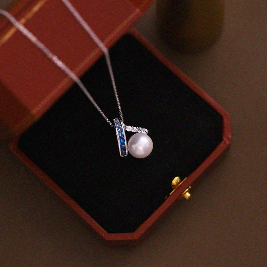 Framed Azure - 10mm Freshwater Pearl Pendant Necklace