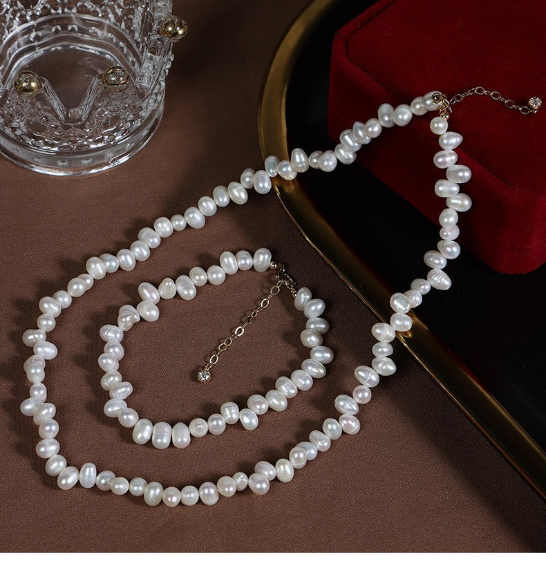 Oval Freshwater Pearl Bracelet and Necklace