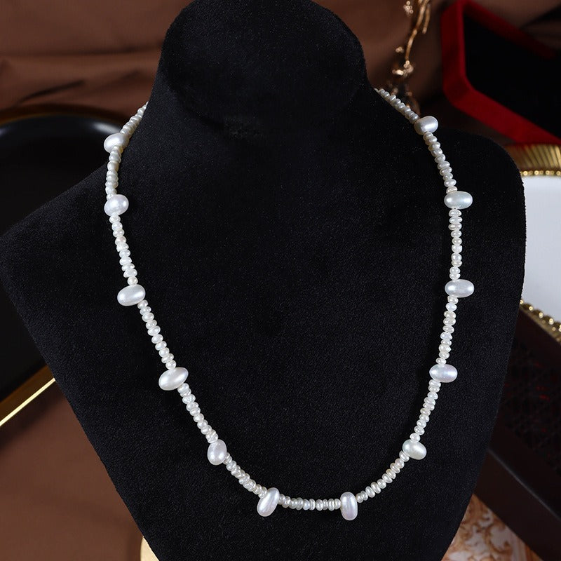 Oval and Baby Pearl Strand Choker Necklace
