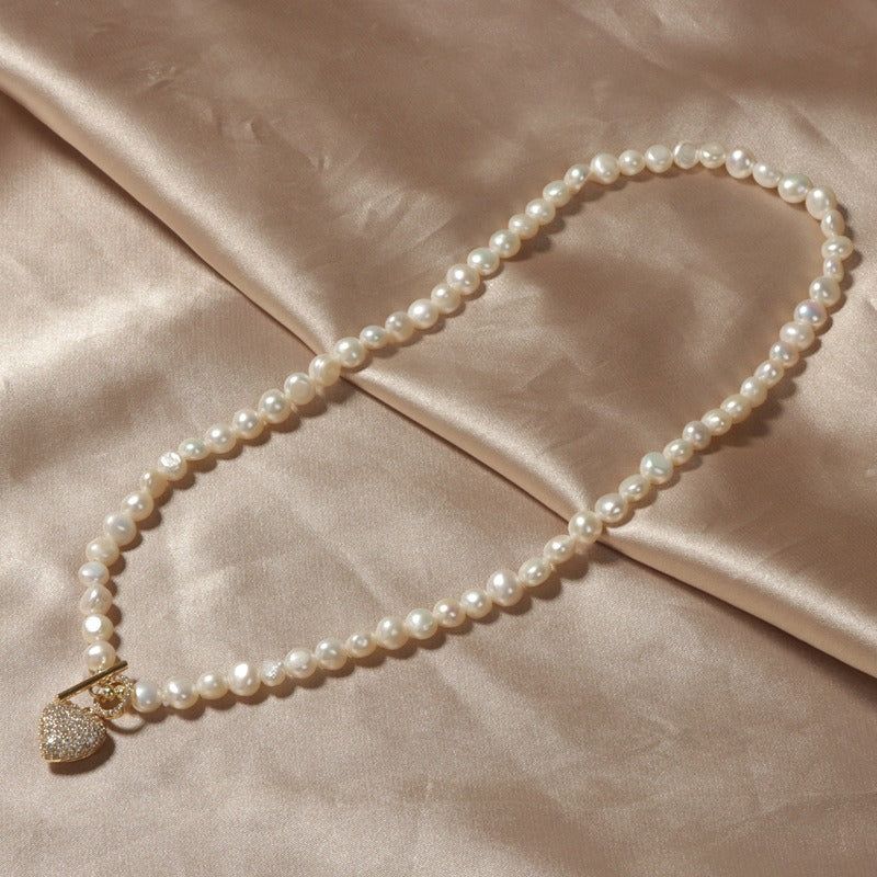 Pearl Necklace with Heart Charm - Toggle Clasp-03