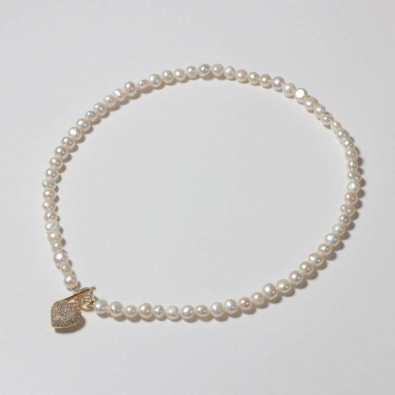 Pearl Necklace with Heart Charm - Toggle Clasp