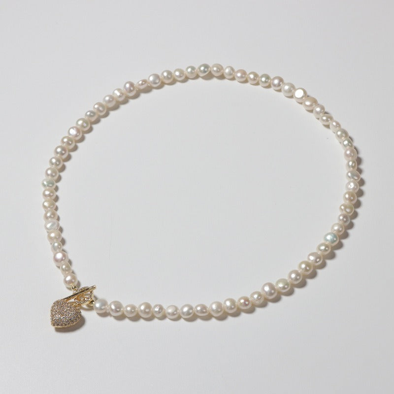 Pearl Necklace with Heart Charm - Toggle Clasp-01