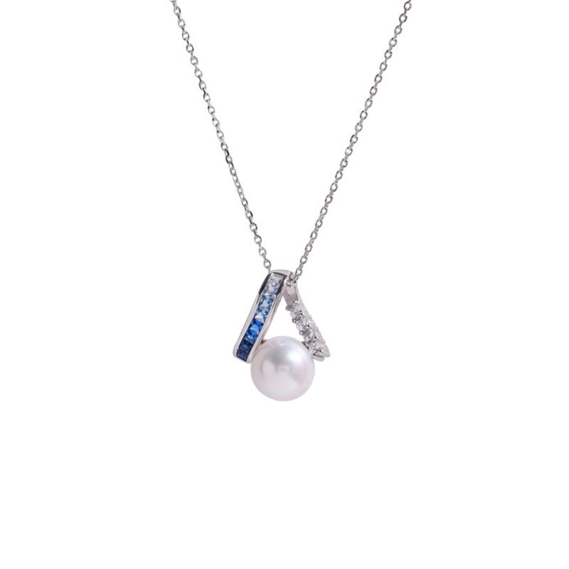 Framed Azure - 10mm Freshwater Pearl Pendant Necklace