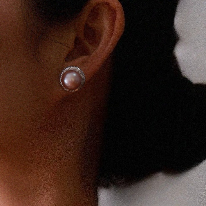 Roselle Grace - 12mm Lavender Pink Freshwater Pearl Stud Earrings