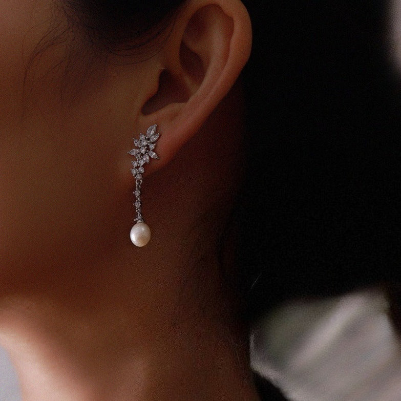 08 - Crystal Bloom – Freshwater Pearl Drop Earrings