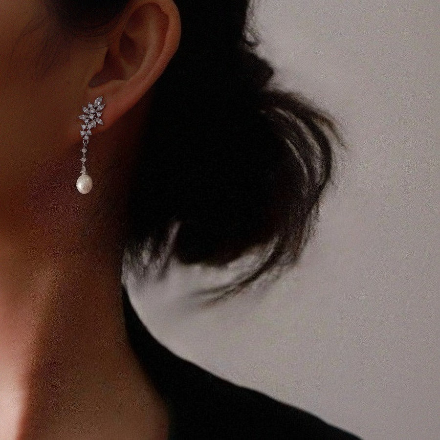 08 - Crystal Bloom – Freshwater Pearl Drop Earrings